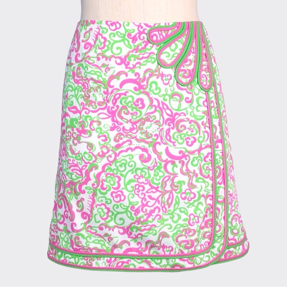 Lilly Pulitzer Vintage Cotton Floral Piped Faux Wrap Skirt
